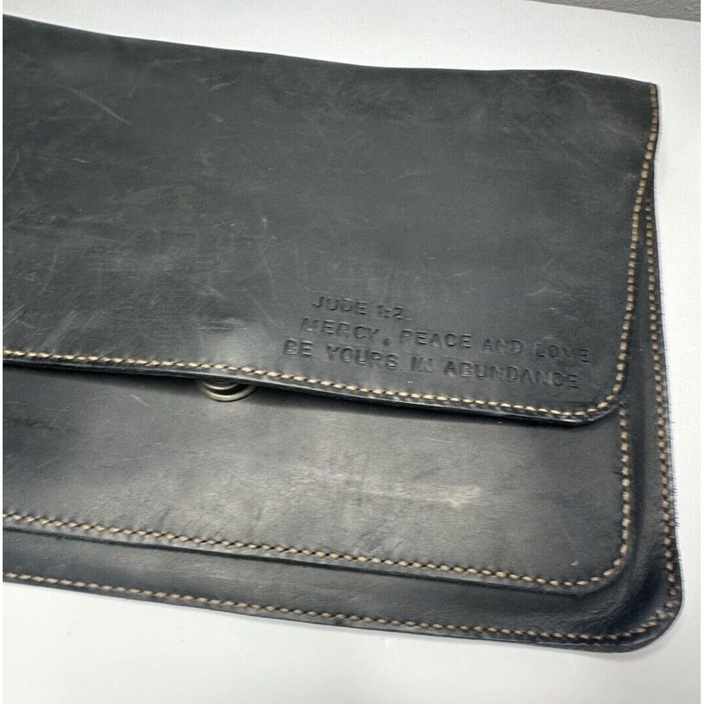Attache Black Leather Handmade Briefcase Jude 1:2 Mercy Peace Love Abundance